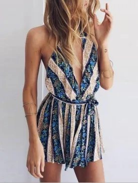 2018 New Sexy Printed Sleeveless Backless Rompers