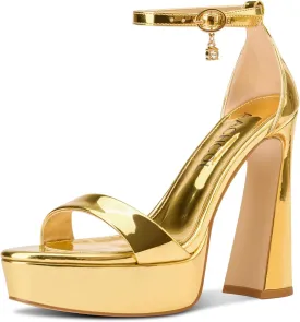 Aachcol Womens Platform Chunky High Heels Open Toe Ankle Strap Block Heeled Sandals Prom Sexy Dress Shoes 5.1 Inches Heels
