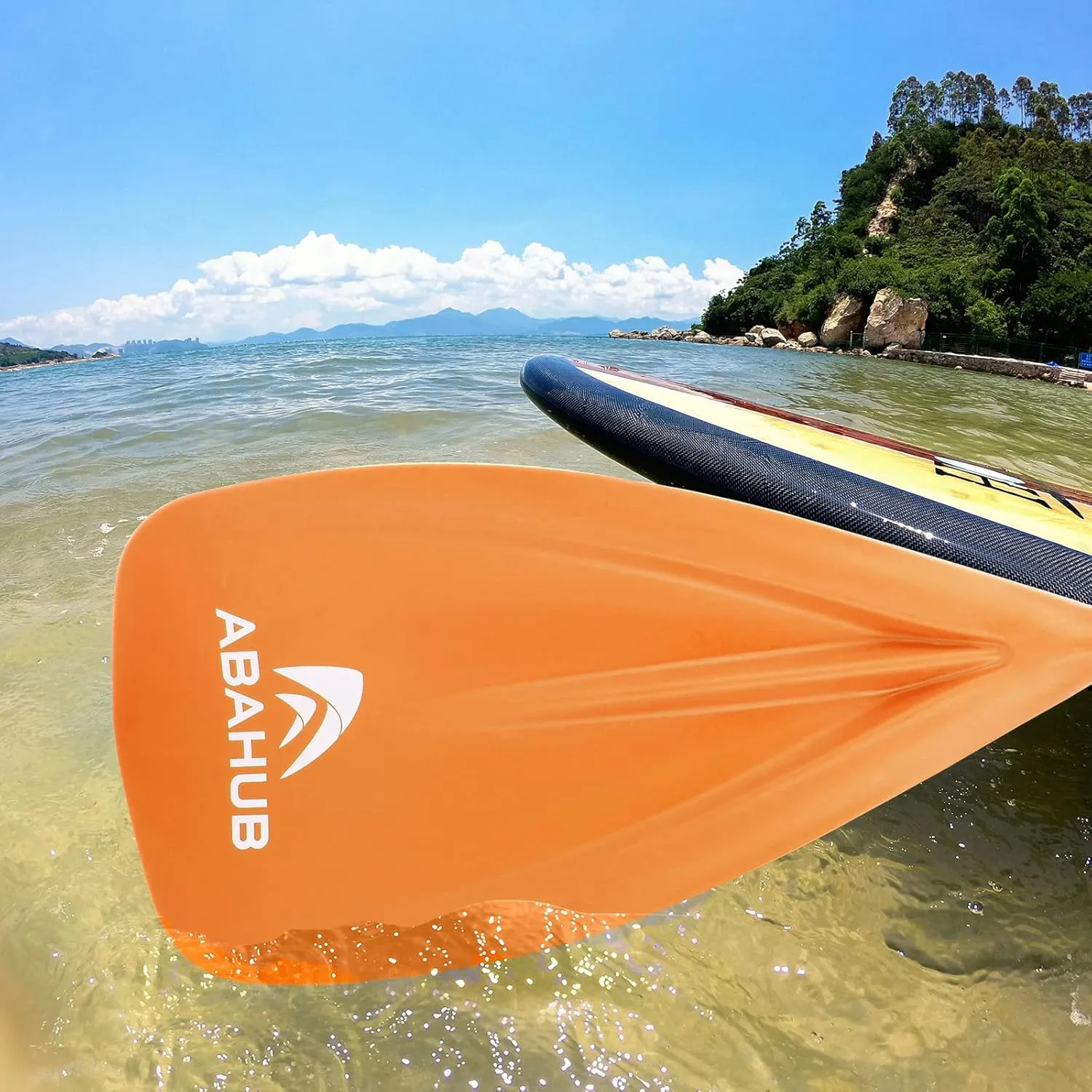 Abahub 1 x 3 Section Carbon Fiber SUP Paddle, Adjustable 67''-86'' Stand Up Paddle Lightweight Carbon Shaft, Black/Blue/Yellow/Green/Orange/Red Plastic Blade   Paddle Bag