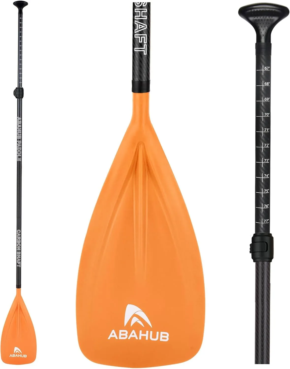 Abahub 1 x 3 Section Carbon Fiber SUP Paddle, Adjustable 67''-86'' Stand Up Paddle Lightweight Carbon Shaft, Black/Blue/Yellow/Green/Orange/Red Plastic Blade   Paddle Bag