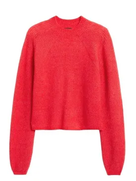 Aire Cropped Puff-Sleeve Sweater in Radiant Raspberry