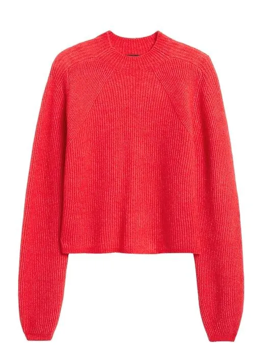 Aire Cropped Puff-Sleeve Sweater in Radiant Raspberry