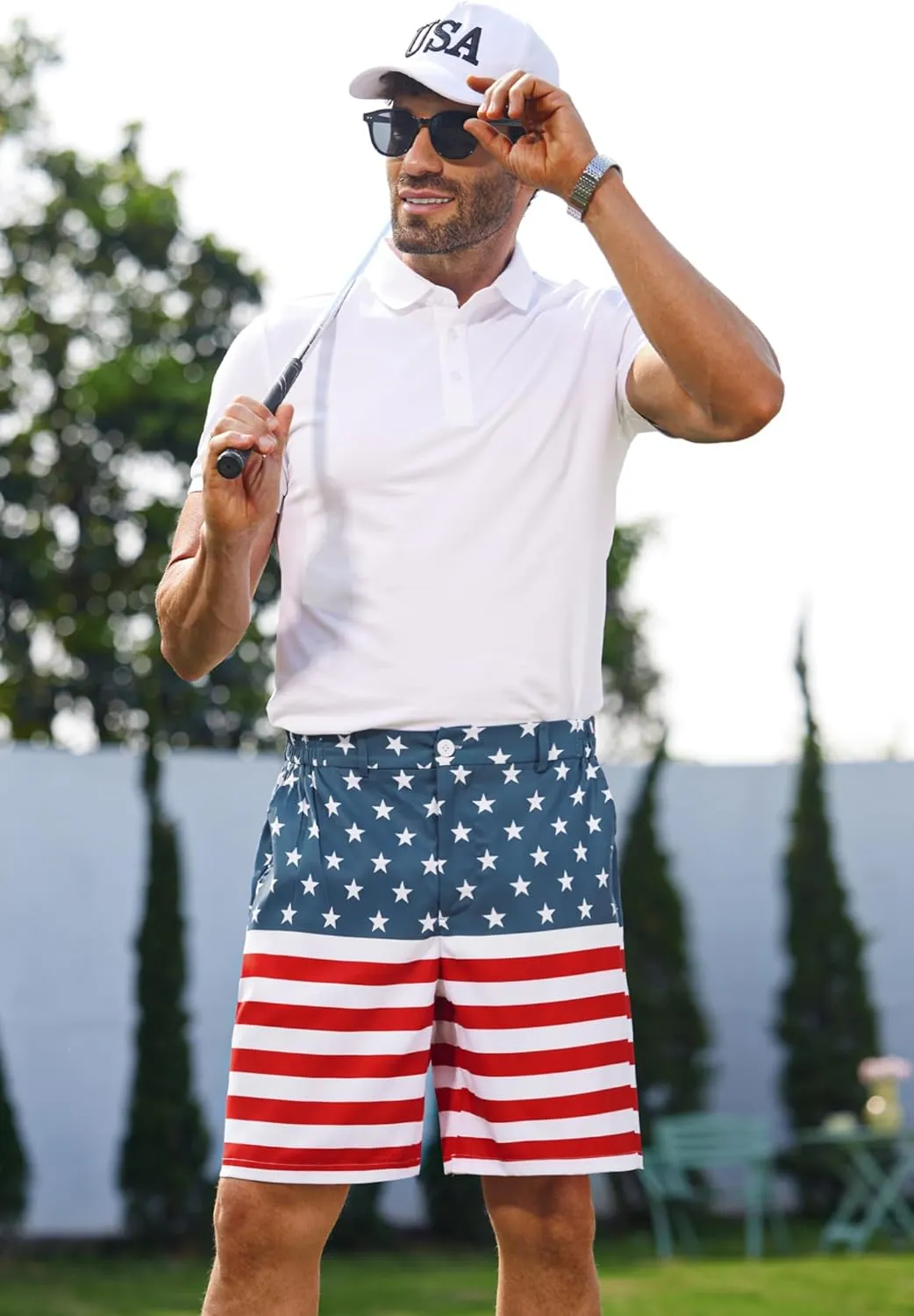Arvilhill Men's American Flag Golf Shorts Patriotic 4th of July Independence Day Shorts with Pockets (S-XXL)