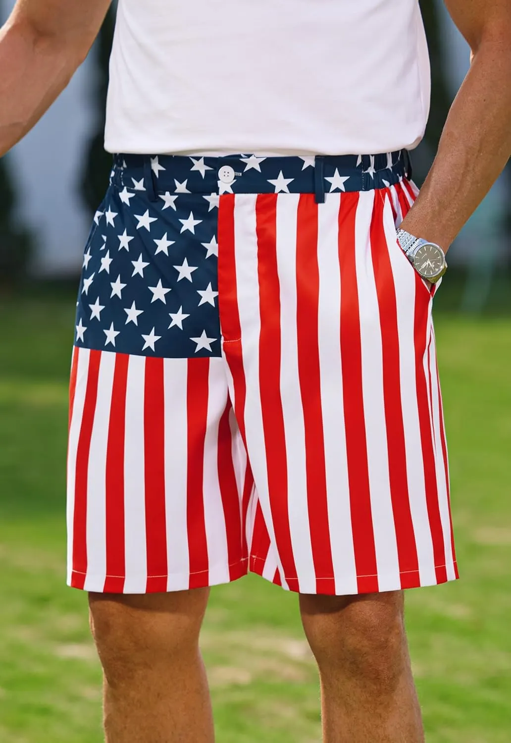 Arvilhill Men's American Flag Golf Shorts Patriotic 4th of July Independence Day Shorts with Pockets (S-XXL)