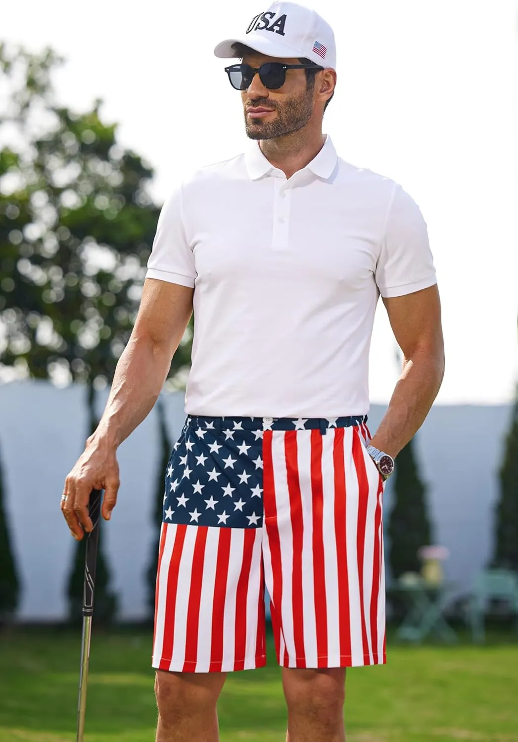 Arvilhill Men's American Flag Golf Shorts Patriotic 4th of July Independence Day Shorts with Pockets (S-XXL)