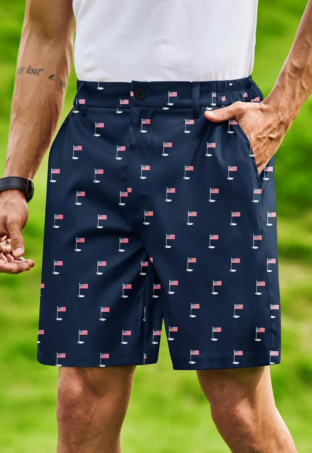Arvilhill Men's American Flag Golf Shorts Patriotic 4th of July Independence Day Shorts with Pockets (S-XXL)