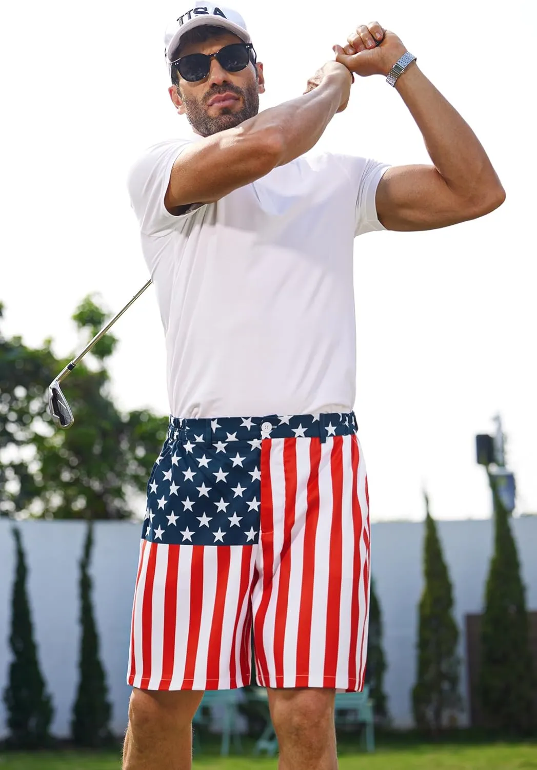 Arvilhill Men's American Flag Golf Shorts Patriotic 4th of July Independence Day Shorts with Pockets (S-XXL)