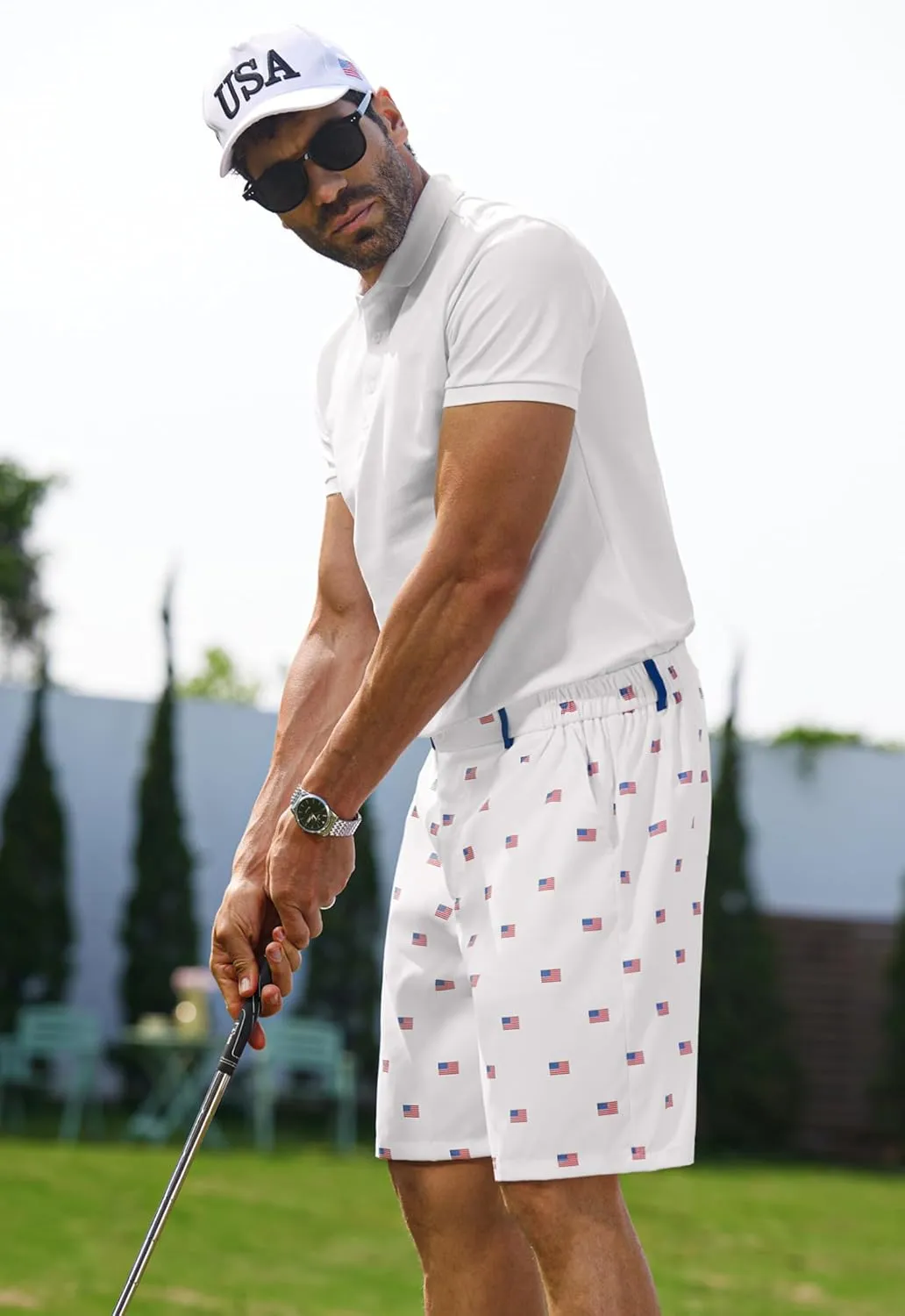 Arvilhill Men's American Flag Golf Shorts Patriotic 4th of July Independence Day Shorts with Pockets (S-XXL)