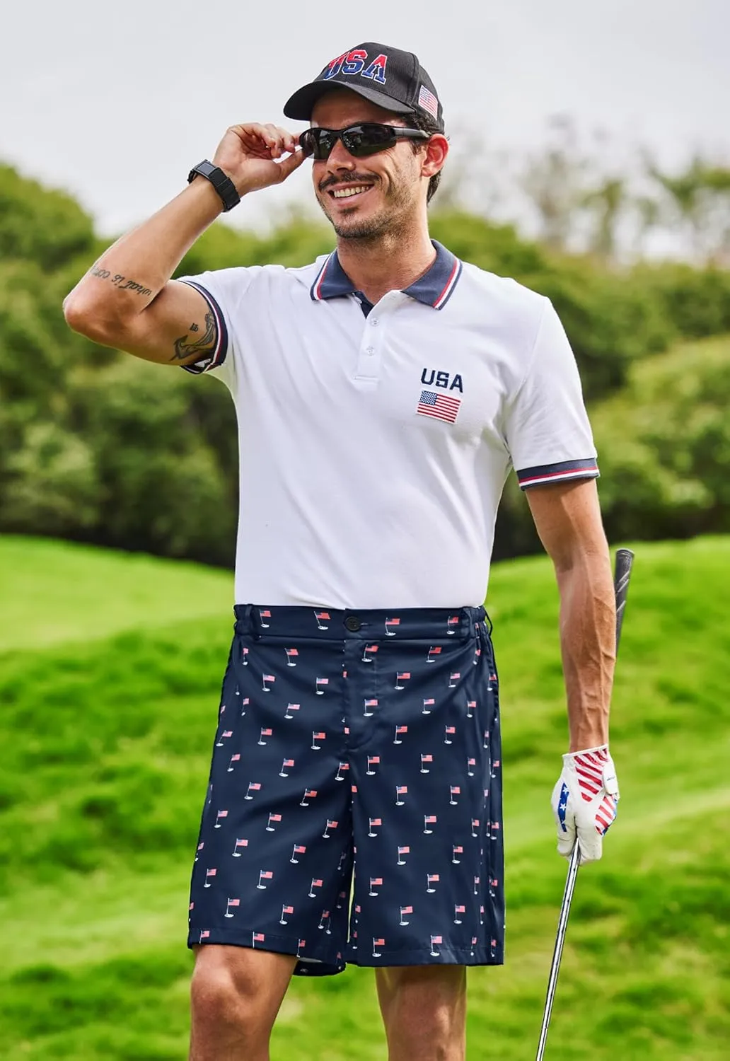 Arvilhill Men's American Flag Golf Shorts Patriotic 4th of July Independence Day Shorts with Pockets (S-XXL)