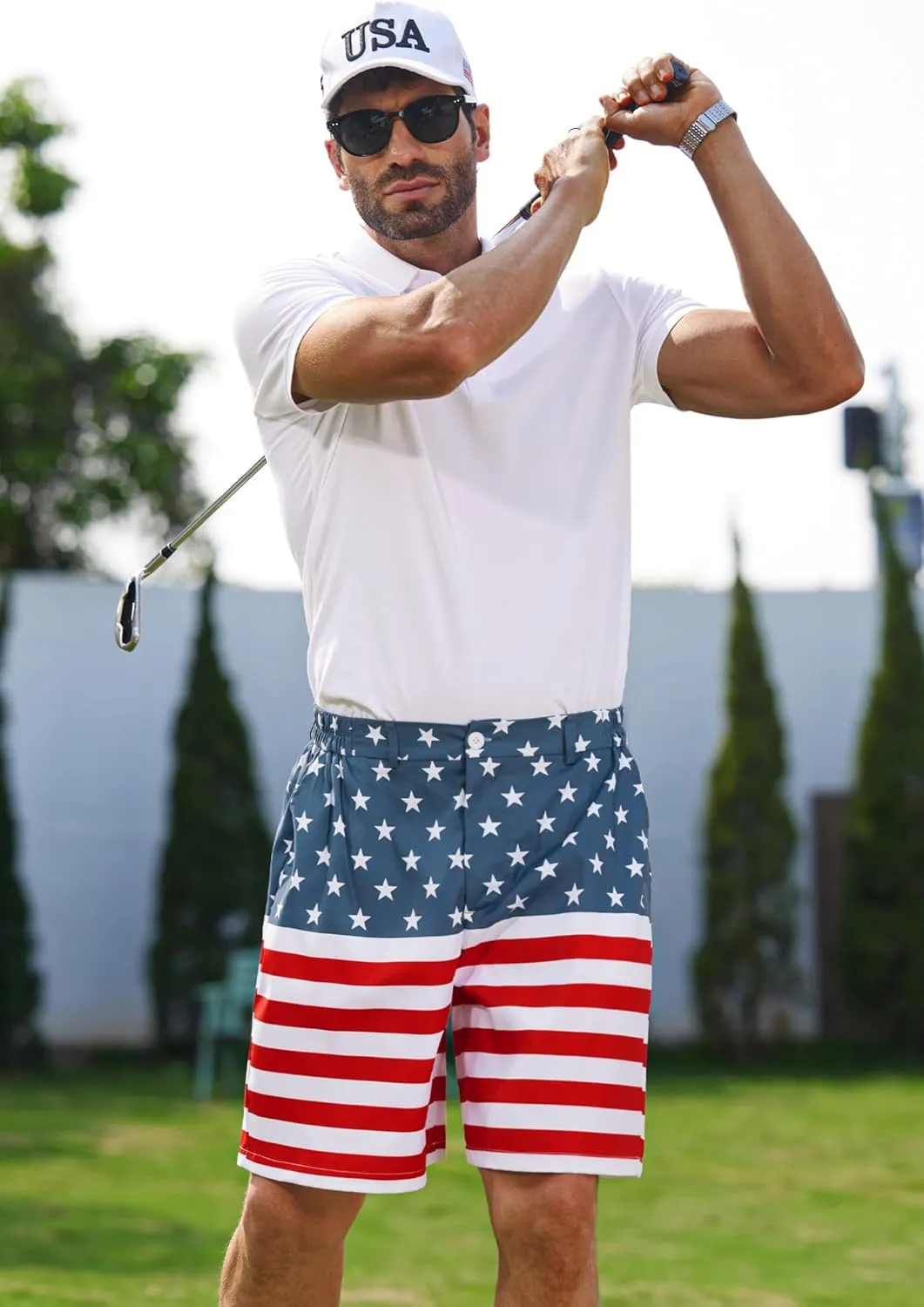 Arvilhill Men's American Flag Golf Shorts Patriotic 4th of July Independence Day Shorts with Pockets (S-XXL)