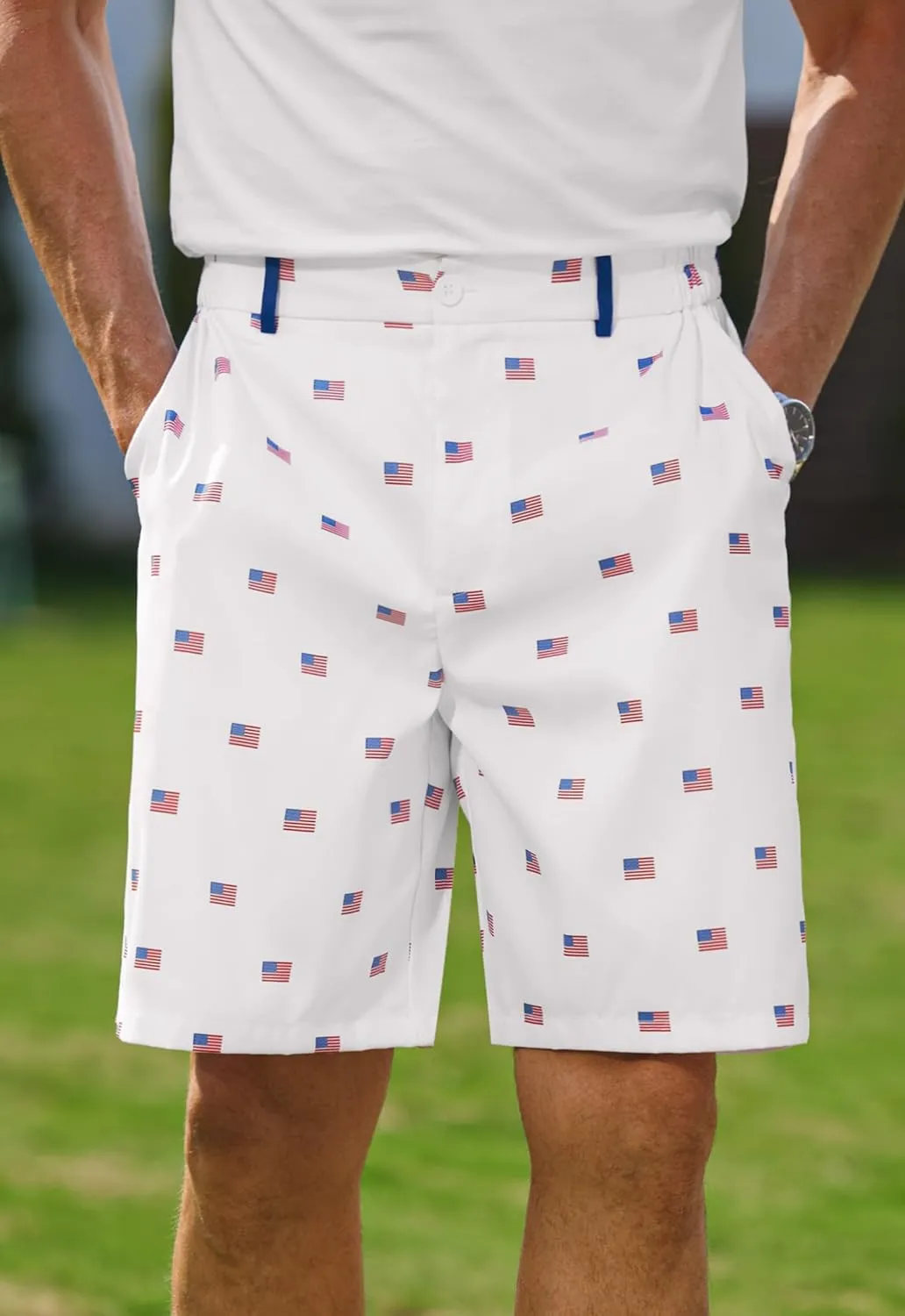 Arvilhill Men's American Flag Golf Shorts Patriotic 4th of July Independence Day Shorts with Pockets (S-XXL)