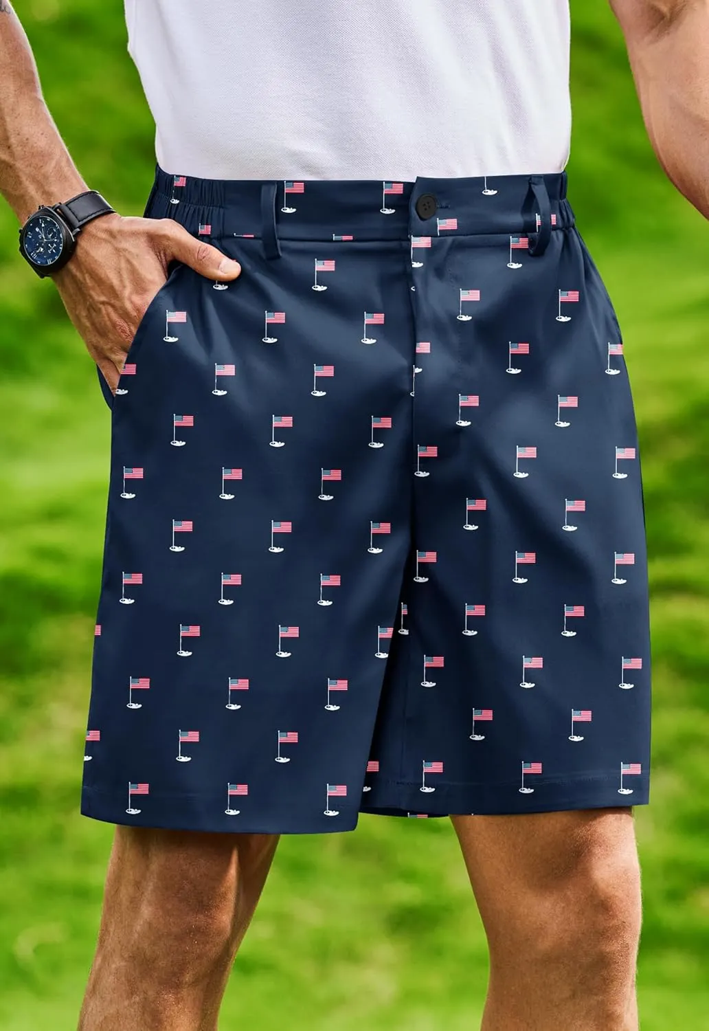 Arvilhill Men's American Flag Golf Shorts Patriotic 4th of July Independence Day Shorts with Pockets (S-XXL)