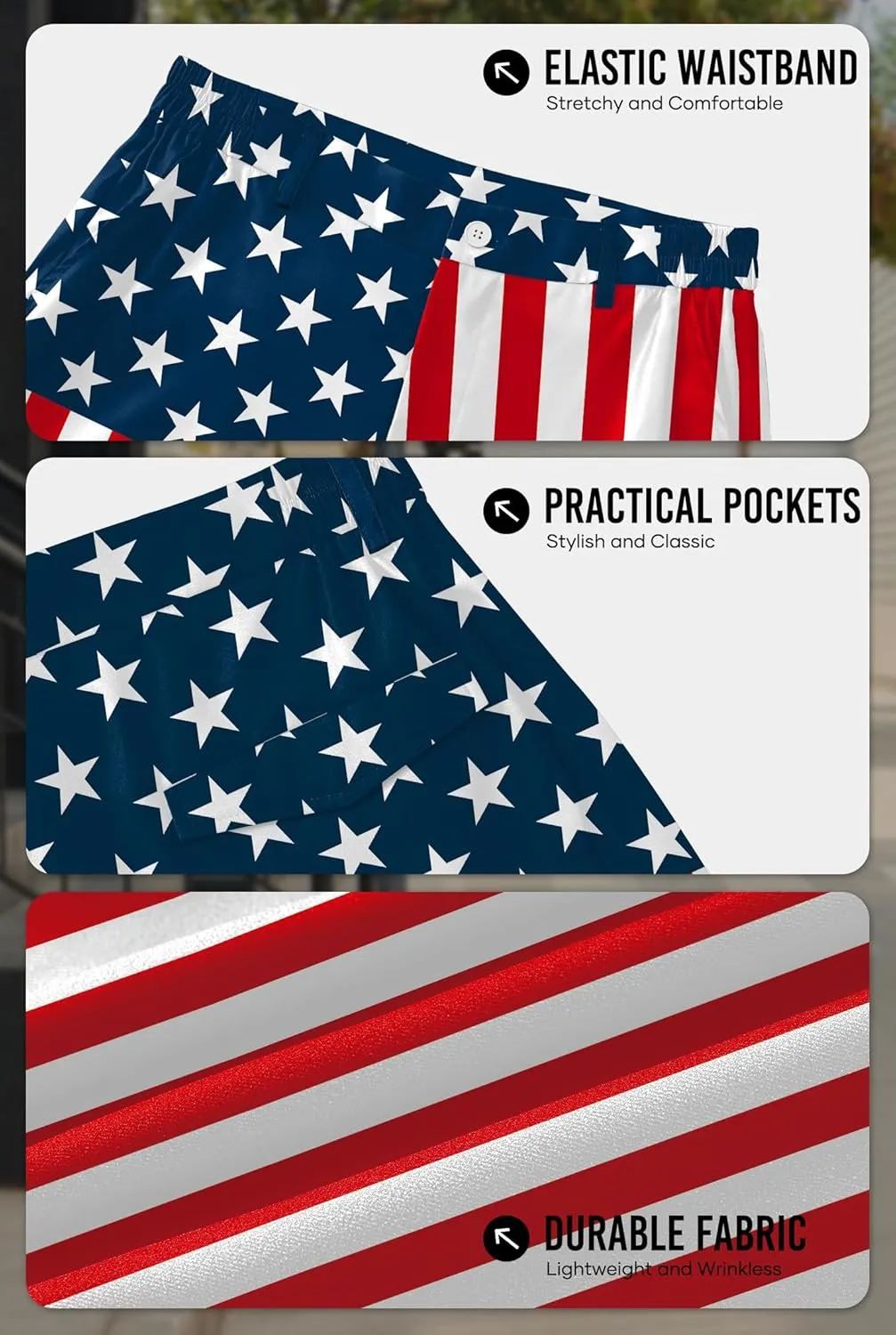 Arvilhill Men's American Flag Golf Shorts Patriotic 4th of July Independence Day Shorts with Pockets (S-XXL)