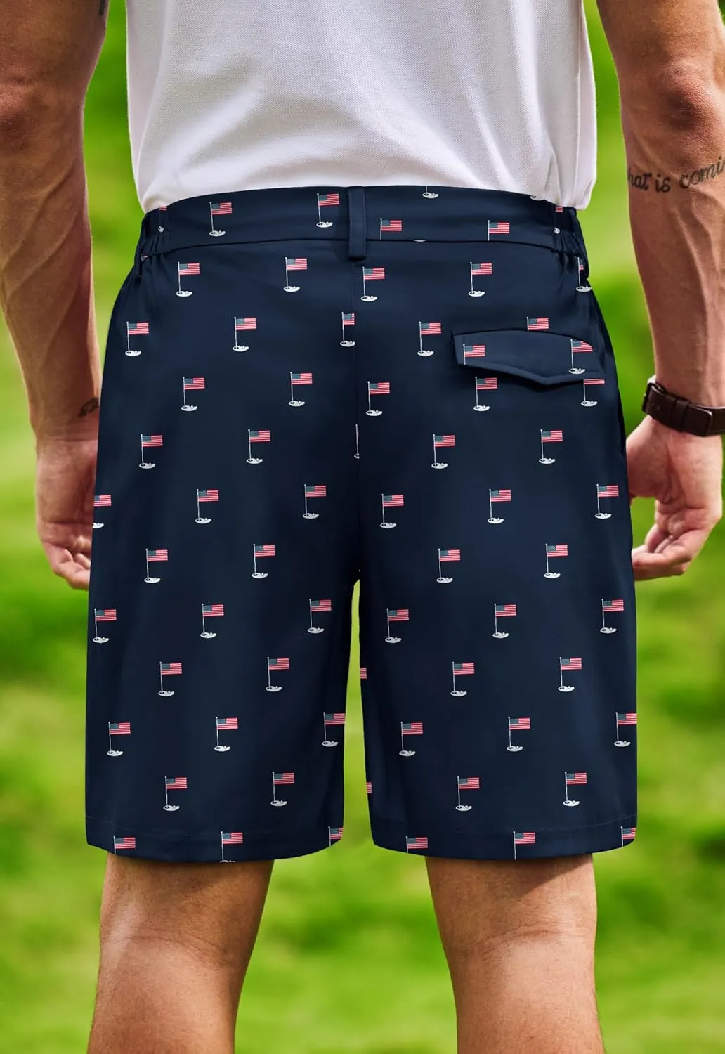 Arvilhill Men's American Flag Golf Shorts Patriotic 4th of July Independence Day Shorts with Pockets (S-XXL)