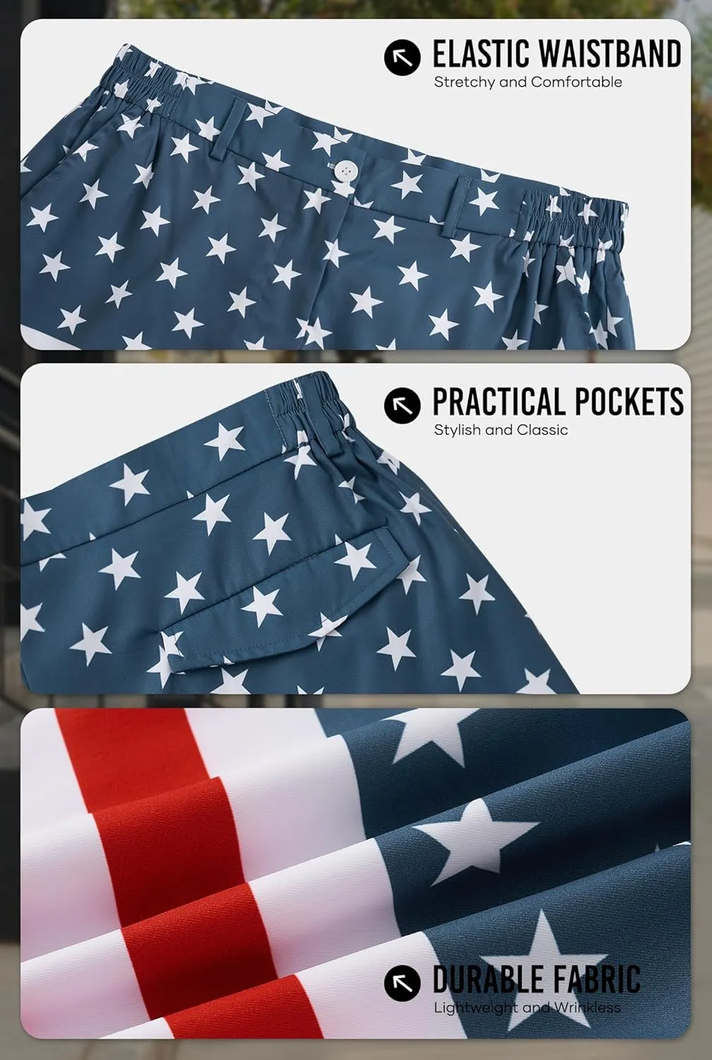 Arvilhill Men's American Flag Golf Shorts Patriotic 4th of July Independence Day Shorts with Pockets (S-XXL)
