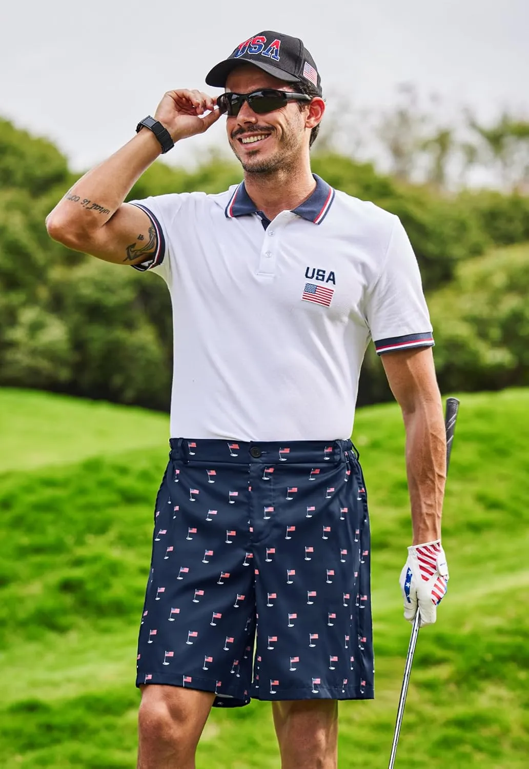 Arvilhill Men's American Flag Golf Shorts Patriotic 4th of July Independence Day Shorts with Pockets (S-XXL)