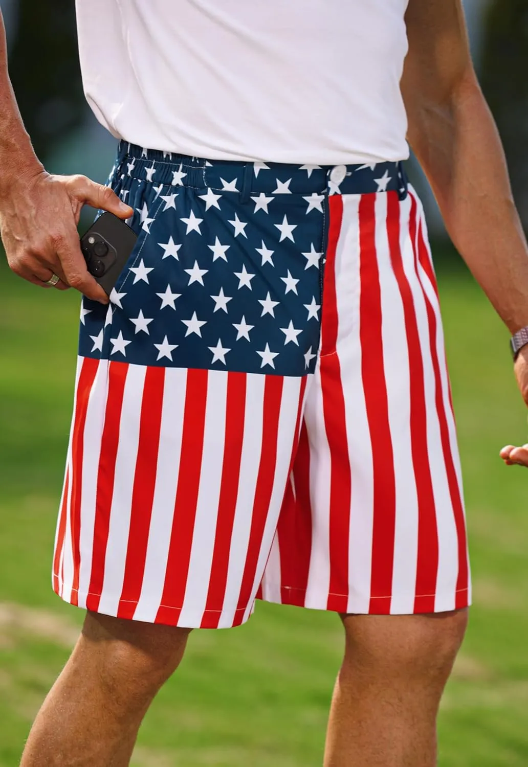 Arvilhill Men's American Flag Golf Shorts Patriotic 4th of July Independence Day Shorts with Pockets (S-XXL)