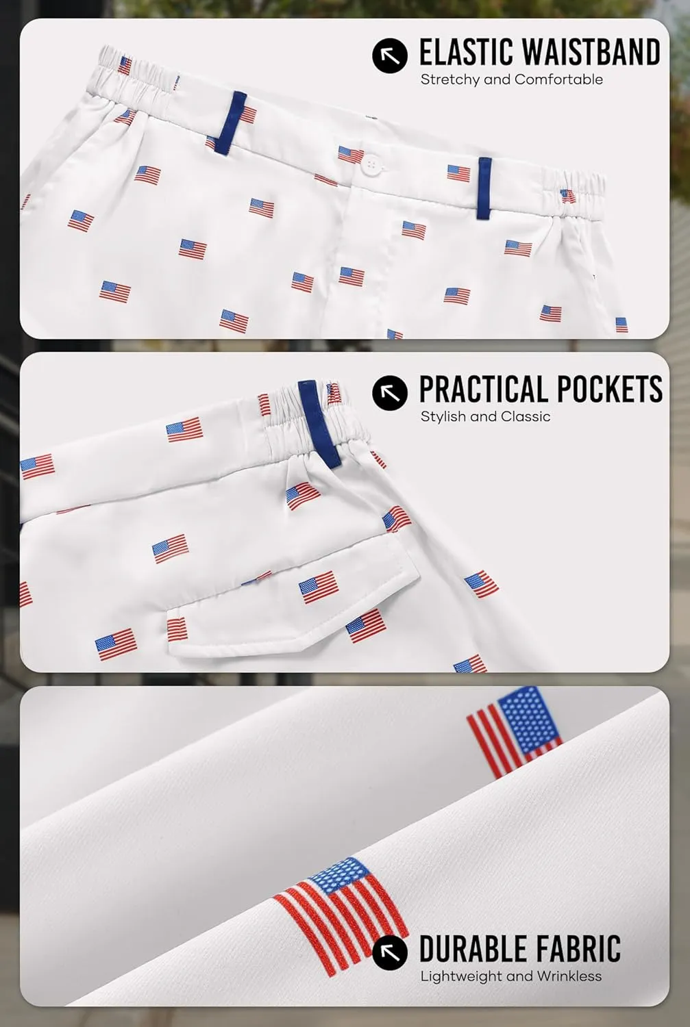 Arvilhill Men's American Flag Golf Shorts Patriotic 4th of July Independence Day Shorts with Pockets (S-XXL)