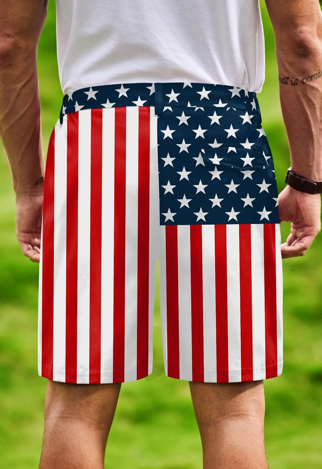 Arvilhill Men's American Flag Golf Shorts Patriotic 4th of July Independence Day Shorts with Pockets (S-XXL)