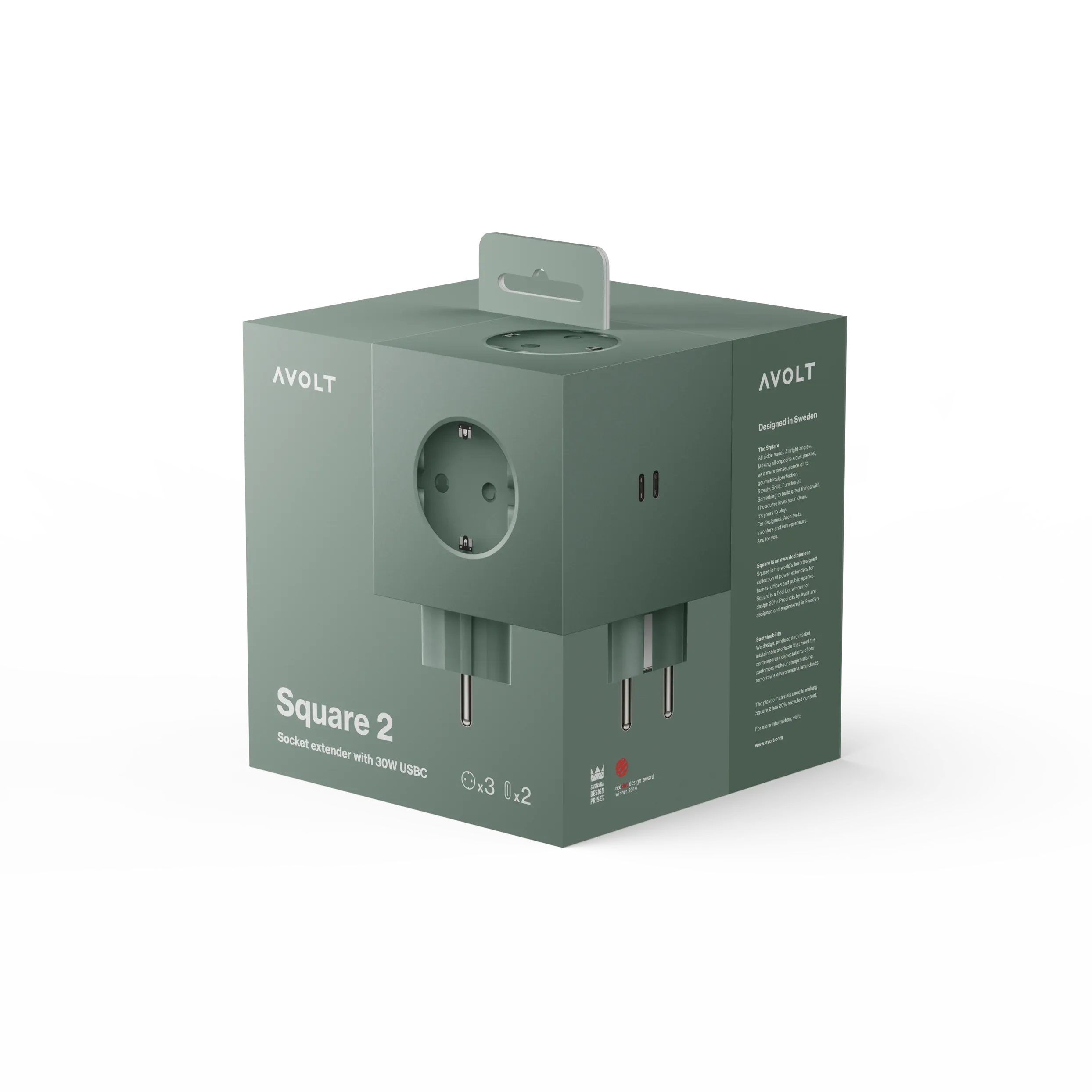 AVOLT SQUARE 2 USB-C (30W) | OAK GREEN