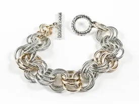 Beautiful Layered Multi Link Design Two Tone Style Toggle Brass Bracelet