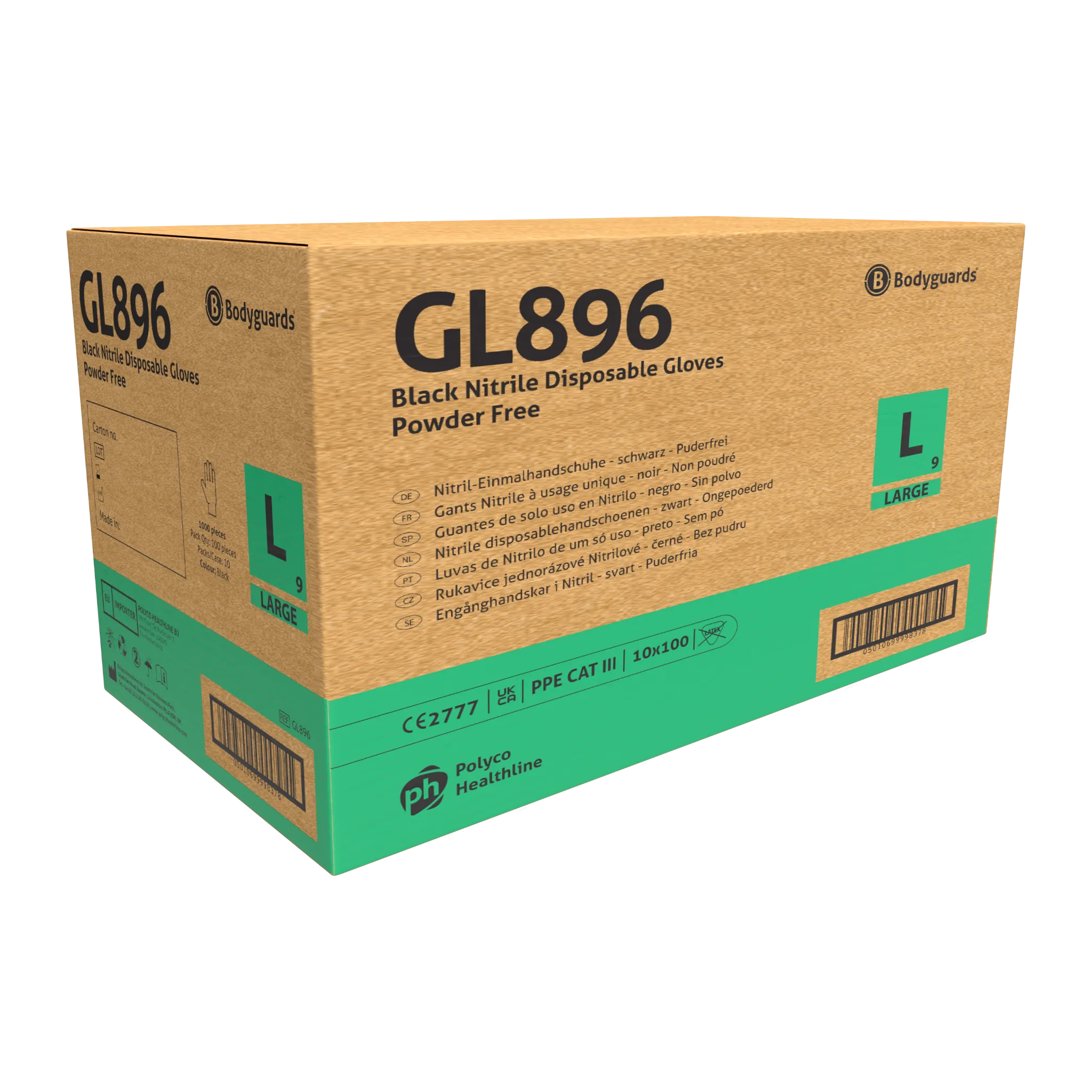 Bodyguards Black Nitrile Powder Free Disposable Gloves GL896 (Case of 10 Boxes)