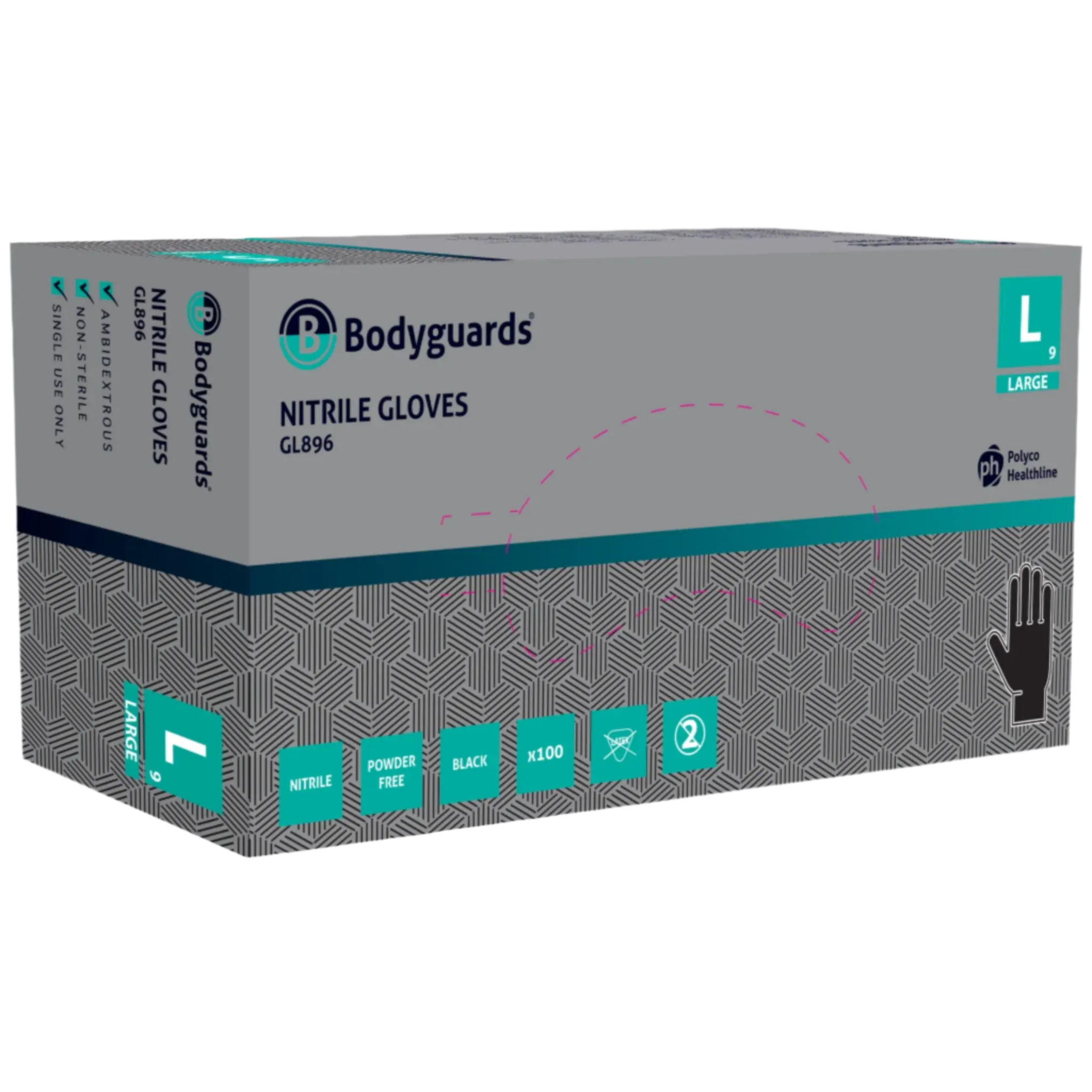 Bodyguards Black Nitrile Powder Free Disposable Gloves GL896 (Case of 10 Boxes)