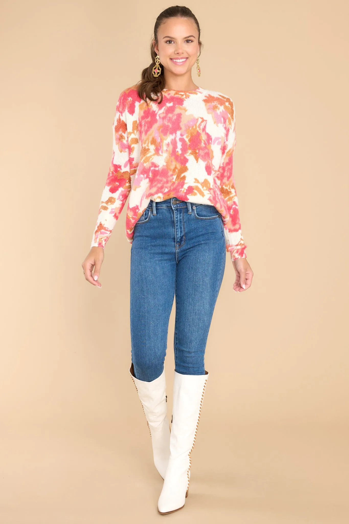 Bright Blooms Ivory Floral Sweater