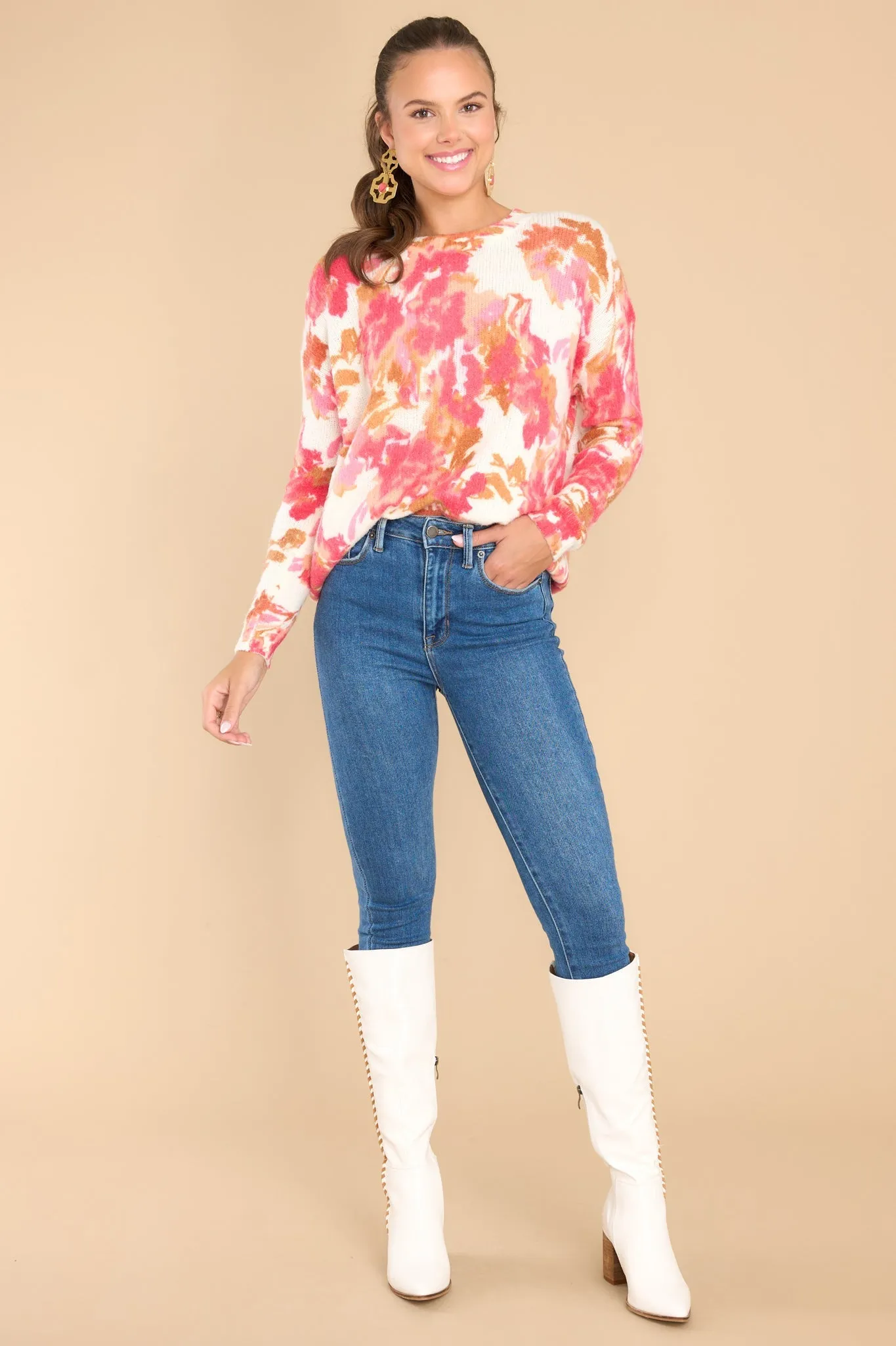 Bright Blooms Ivory Floral Sweater