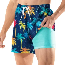 BRISIRA Mens Swim Trunks 5 Inch Compression Liner Beach Swim Shorts Bathing Suit Quick Dry Stretch Drawsting Waist Pockets