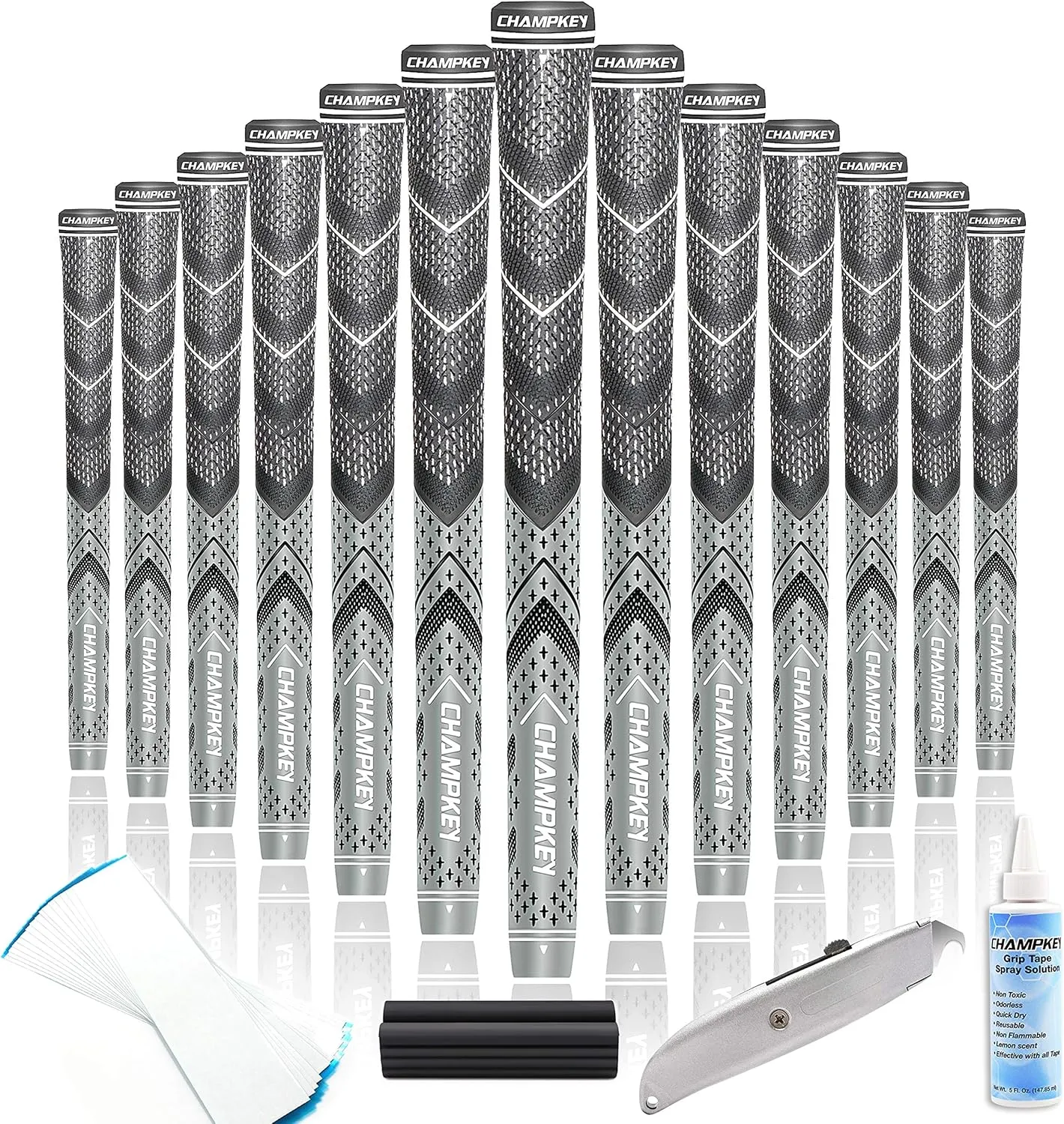 CHAMPKEY Golf Grips 13 Pack | Come with Solvent,15 Tapes,Vise Clamp and Hook Blade | All Weather Control and High Feedback Golf Club Grips