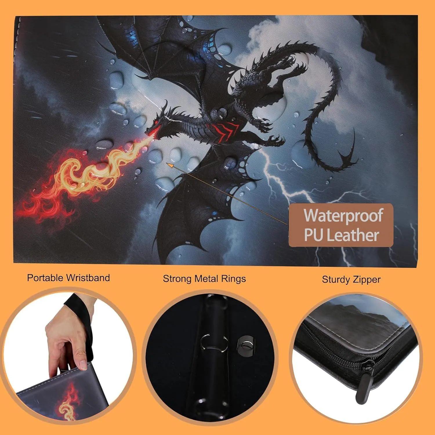 Cool Dragon Trading Card Binder - 4-Pocket Zipper Binder with 400 Pockets, Ideal for Card Collectors and Enthusiasts - Collectible Trading Card Album with Sleeves