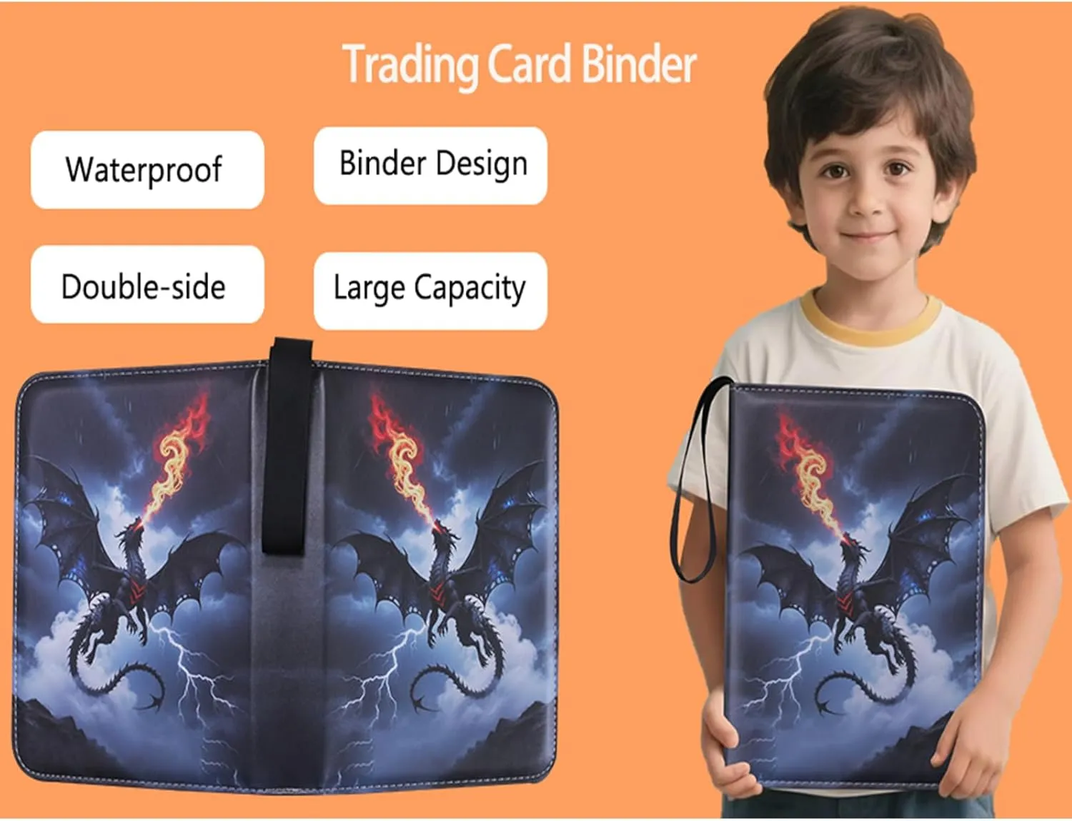 Cool Dragon Trading Card Binder - 4-Pocket Zipper Binder with 400 Pockets, Ideal for Card Collectors and Enthusiasts - Collectible Trading Card Album with Sleeves