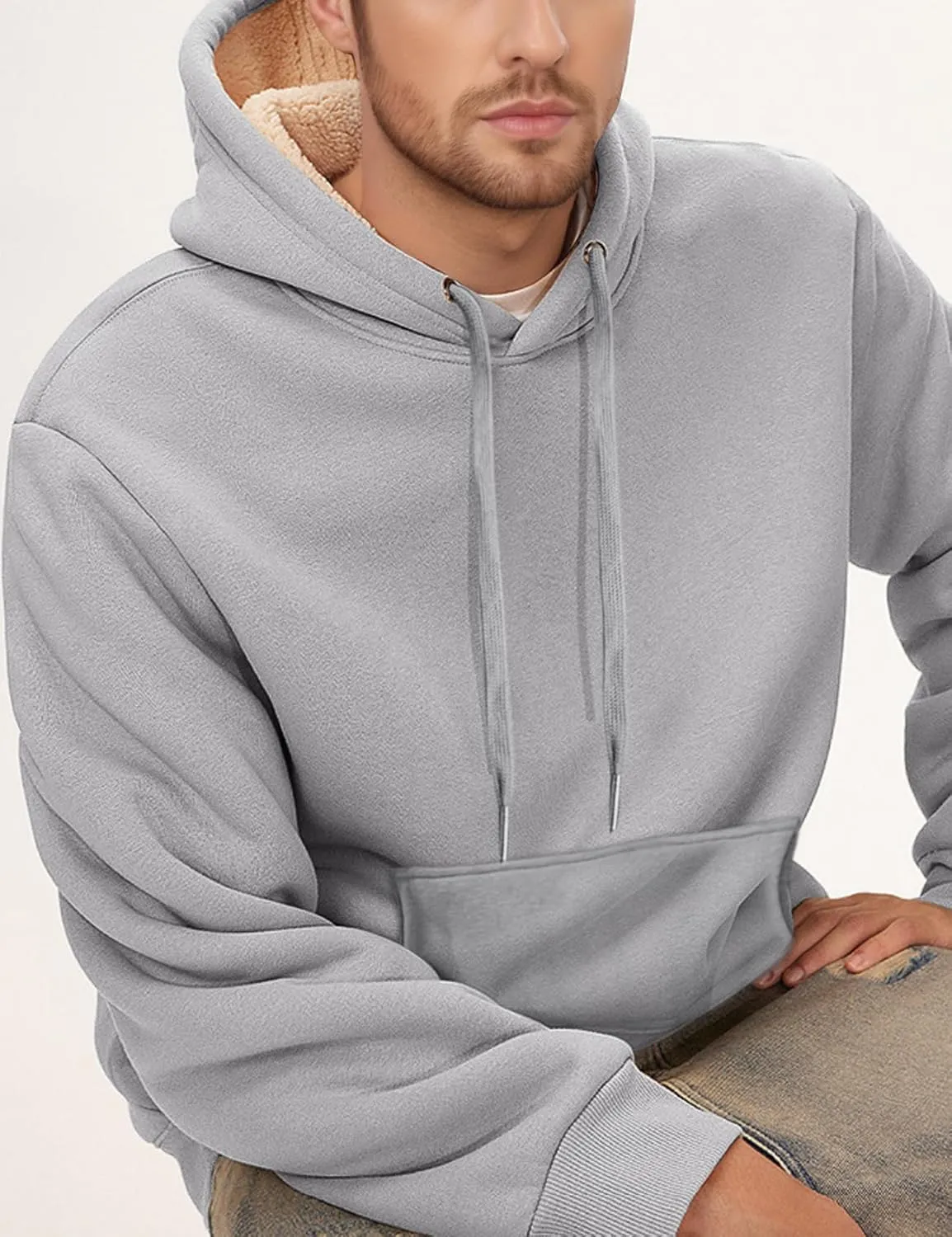 Gihuo Men's Warm Crewneck Sherpa Lined Fleece Sweatshirt Pullover Tops