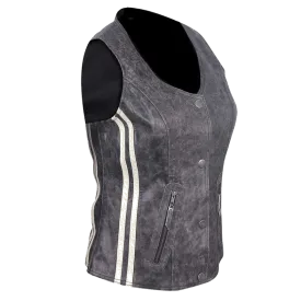 HML1035DG Ladies Distressed Gray Vest with Vertical Stripes