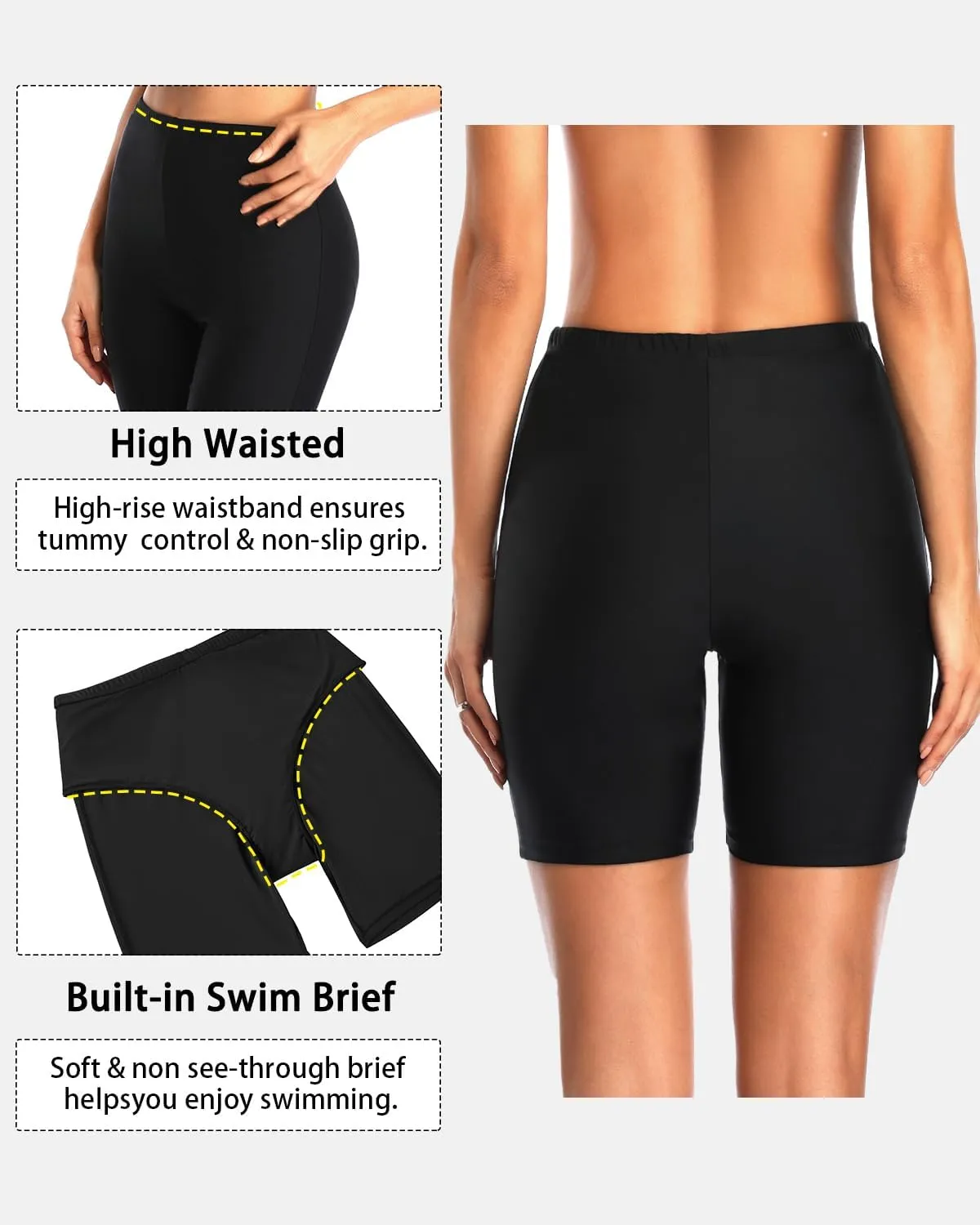 Holipick 7" Swim Shorts Women High Waisted Bathing Suit Shorts Swimsuit Boy Short Long Swimwear Bottom
