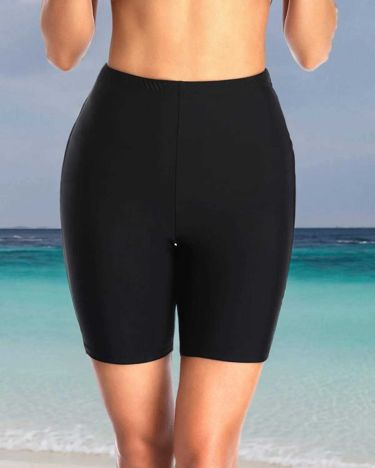 Holipick 7" Swim Shorts Women High Waisted Bathing Suit Shorts Swimsuit Boy Short Long Swimwear Bottom