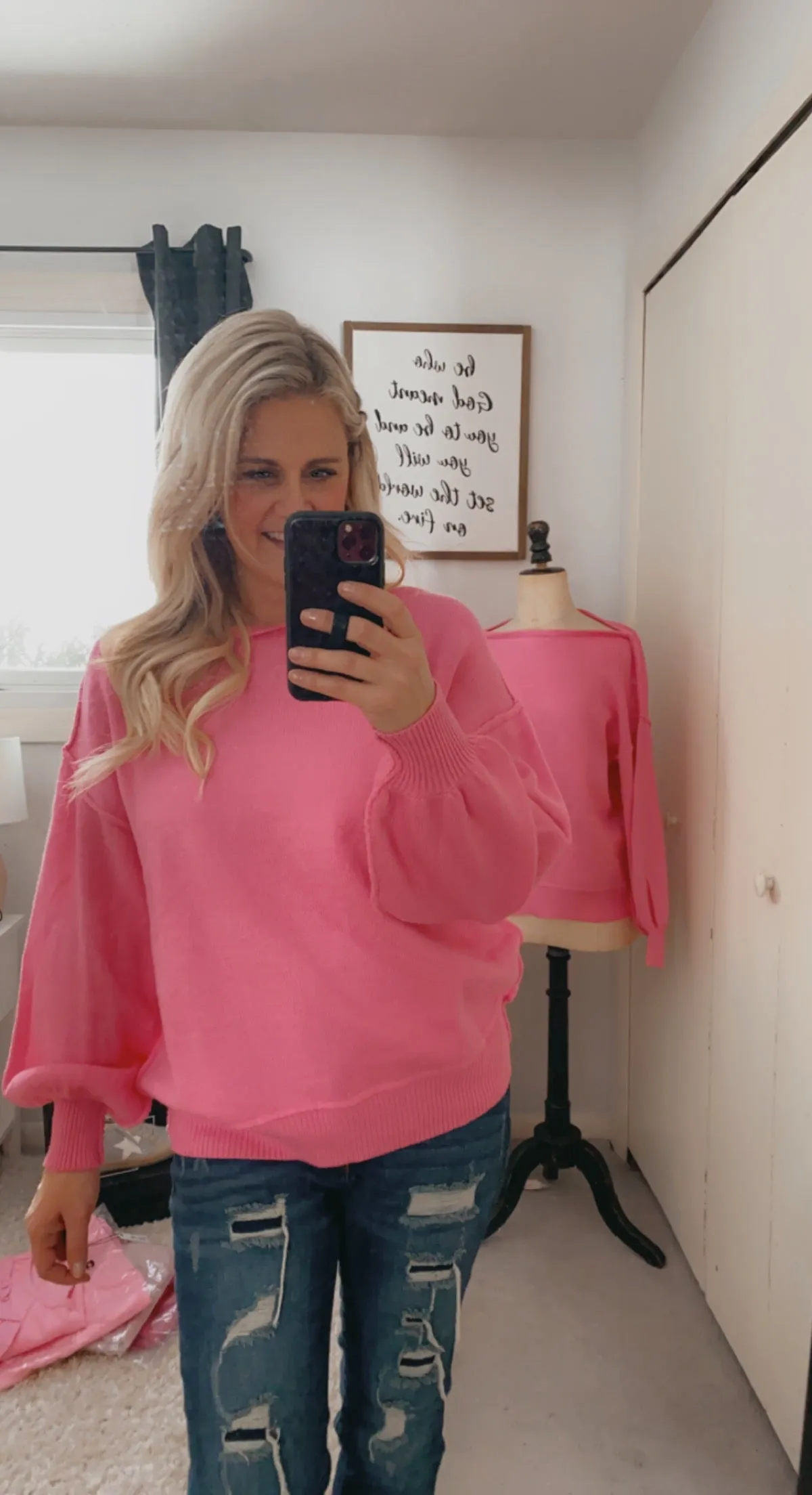 I want candy pink boatneck sweater