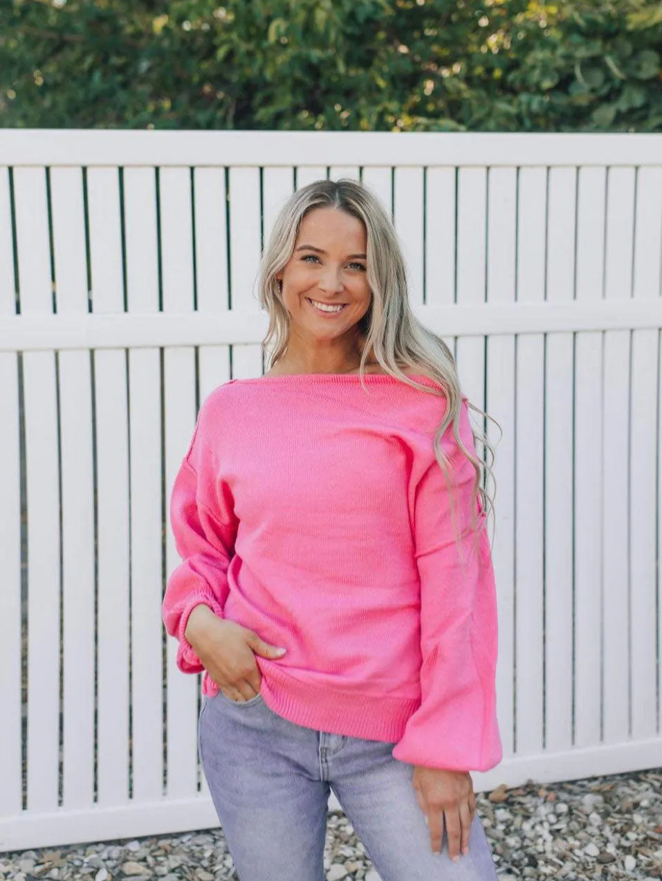 I want candy pink boatneck sweater