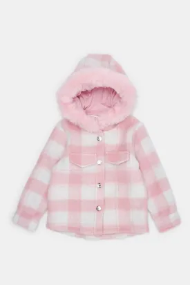 Infant Girls Pink Checked Hooded Jacket