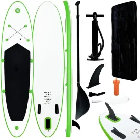 Inflatable Stand Up Paddle Board Set for Comfort and Adventure, Puncture-Proof and Stable Design, Learning and Recreational Paddling, Green and White