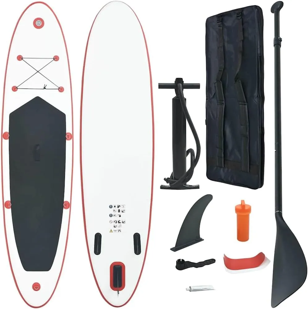 Inflatable Stand Up Paddle Board Set for Surfing and Recreation, Easy to Inflate, Red and White