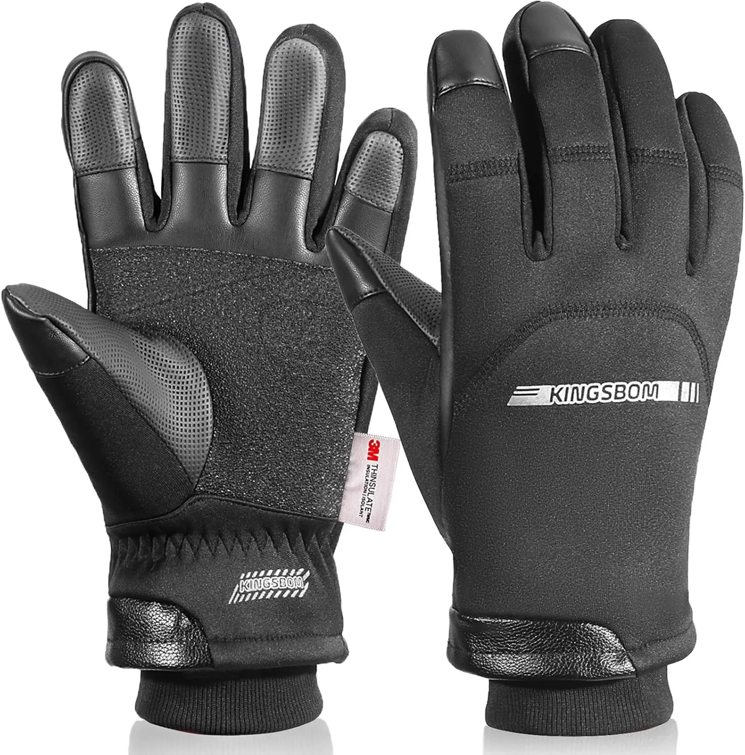 KINGSBOM -40 Winter Waterproof Thermal Gloves - 3M Thinsulate Windproof Touch Screen Warm Gloves - for Driving,Cycling,Riding,Running,Outdoor Sports - for Women and Men - Black
