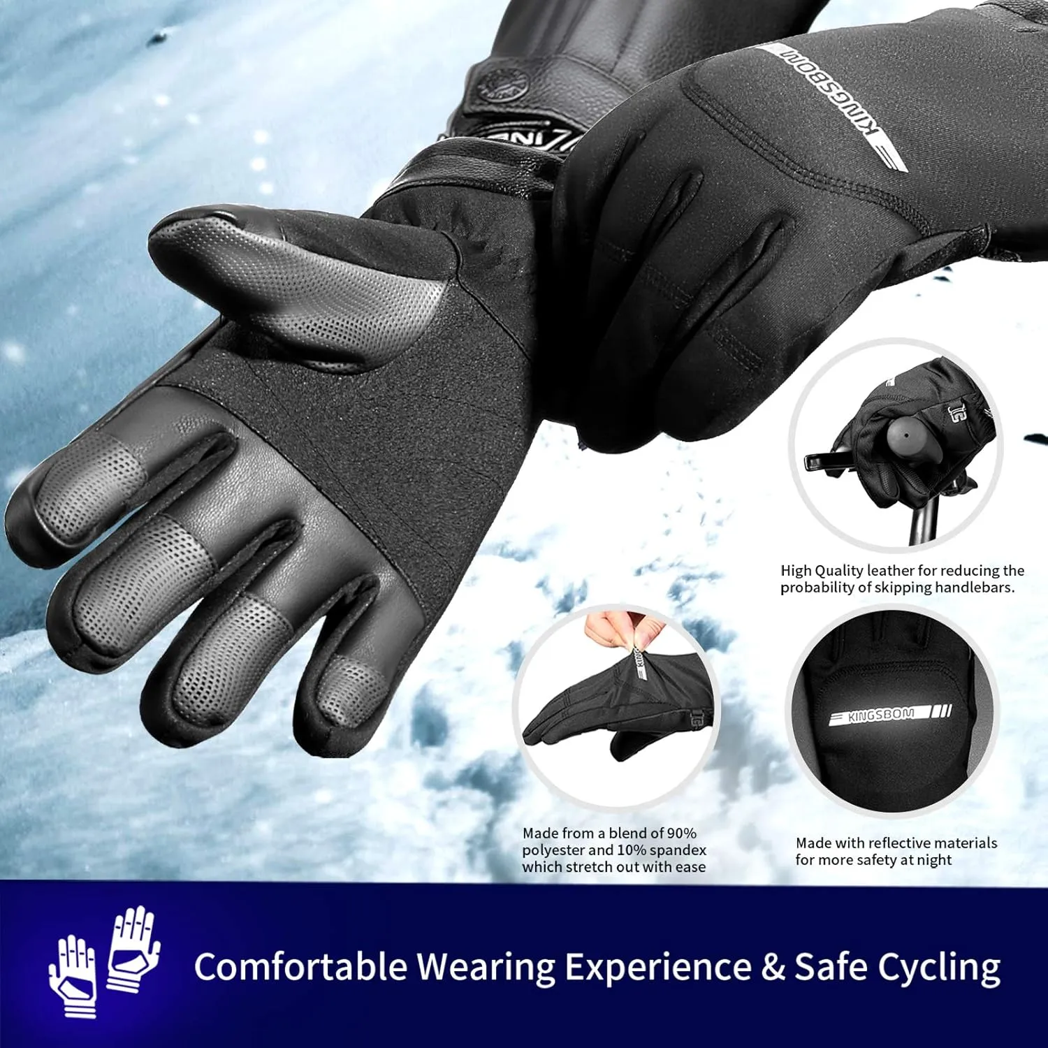 KINGSBOM -40 Winter Waterproof Thermal Gloves - 3M Thinsulate Windproof Touch Screen Warm Gloves - for Driving,Cycling,Riding,Running,Outdoor Sports - for Women and Men - Black