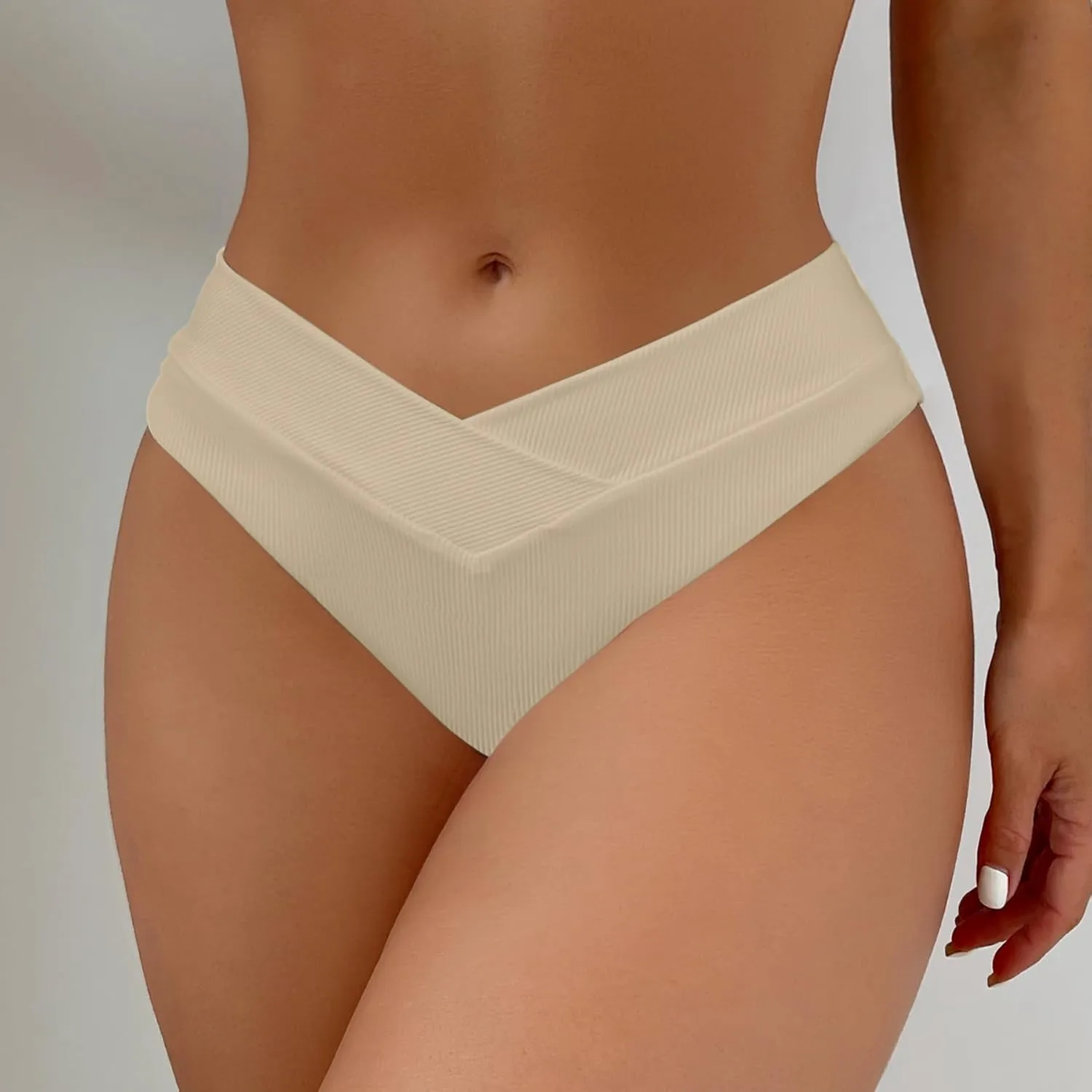 Leoparts Women's V Cut High Waisted Bikini Bottom Ribbed High Cut Cheeky Swimsuit Bathing Suit Bottoms
