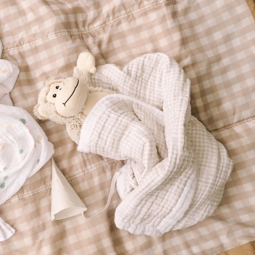 Little Unicorn Cotton Muslin Baby Quilt - Tan Gingham