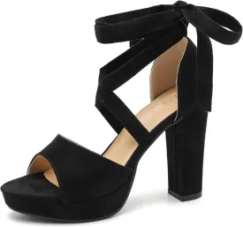 MAIERNISI JESSI Strappy Heels for Women Platform Lace Up Heels Open Toe Chunky High Heel Dress Sandals