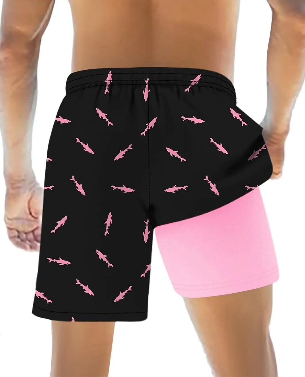 Men Swimsuit Bathing Suit Swim Trunk Quick Dry Beach Shorts with Compression Liner