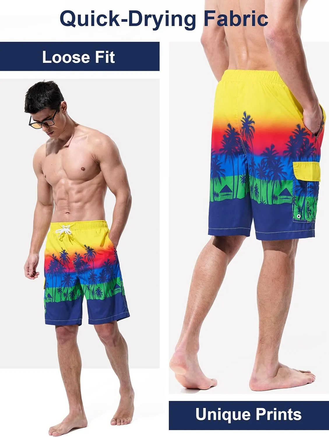 Mens Swim Trunks Board Shorts Swim Shorts Quick Dry 9 Inch Beach Swimwear