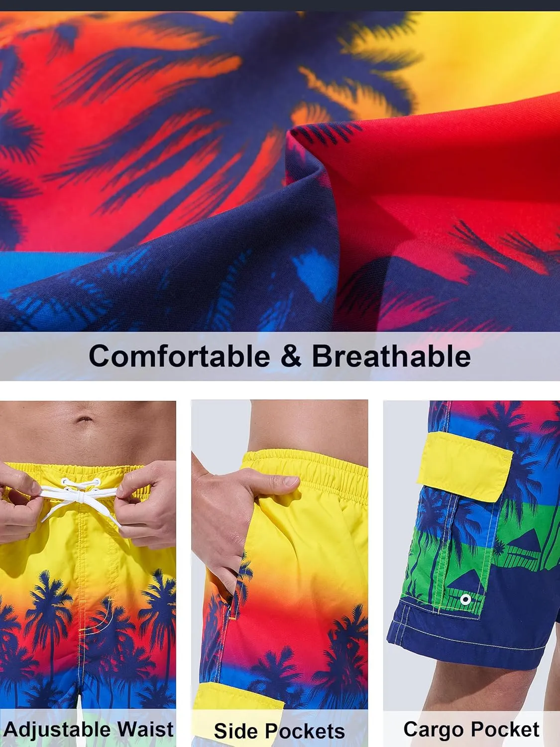 Mens Swim Trunks Board Shorts Swim Shorts Quick Dry 9 Inch Beach Swimwear